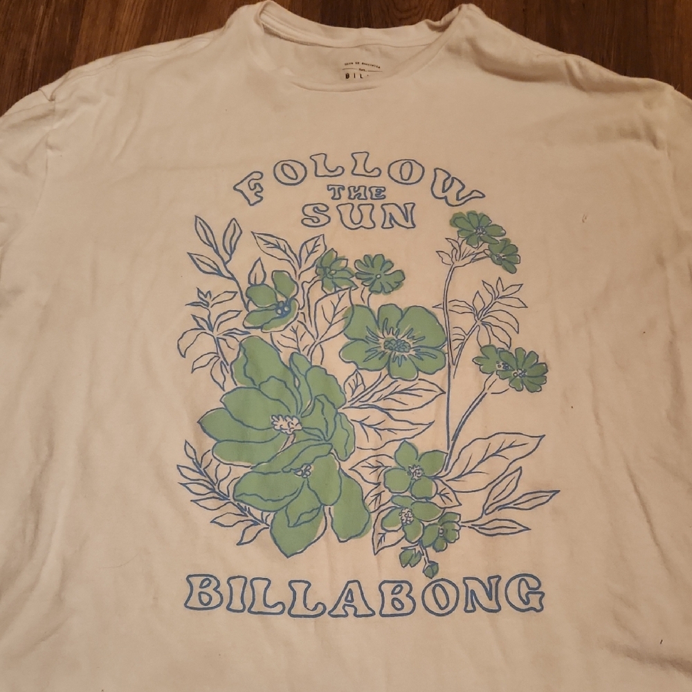 Billabong Cream Tee with Green Floral Design